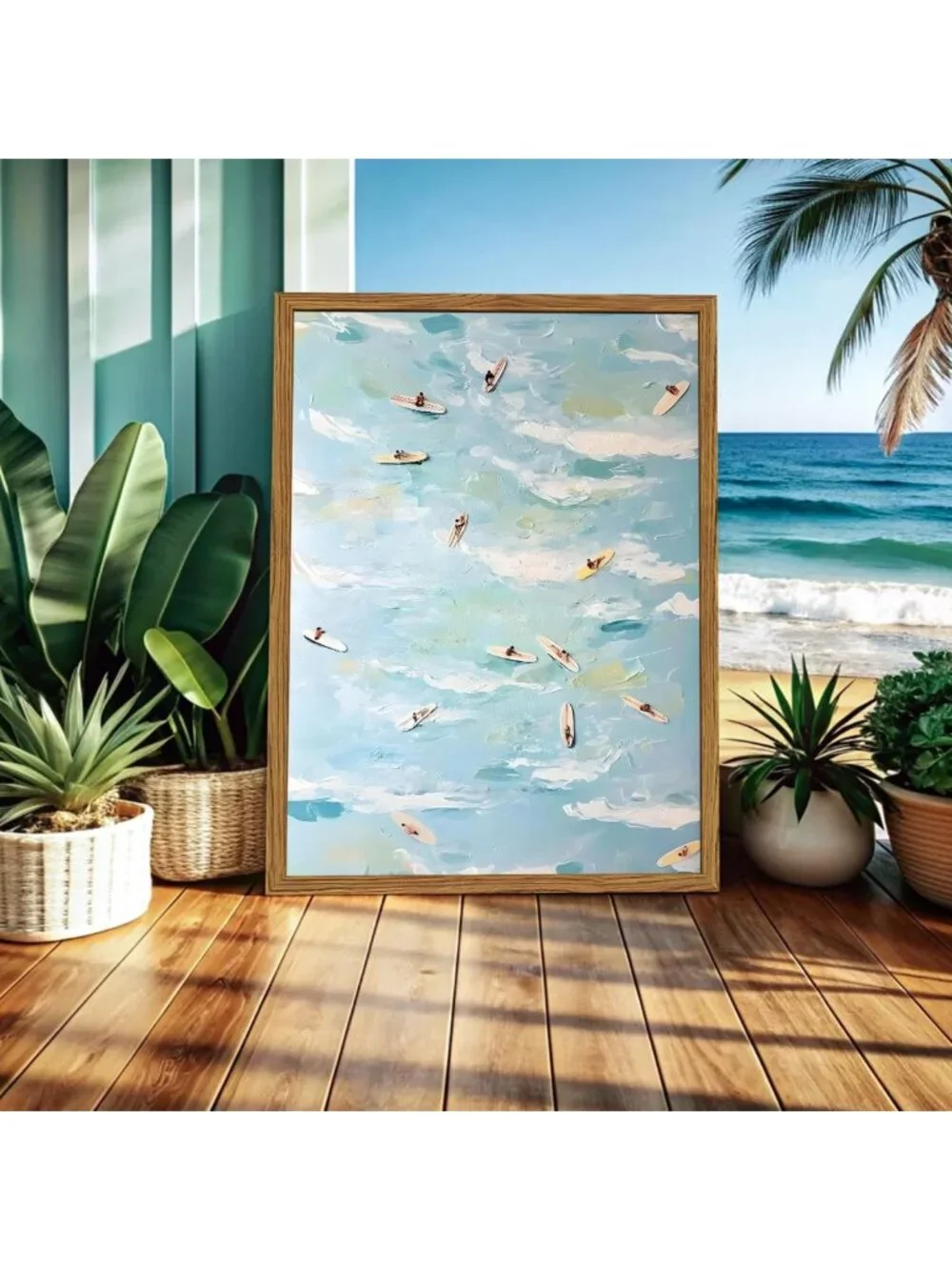 Coastal Surfing Canvas Wall Art - Abstract Ocean Decor for Beachy Home 16x24